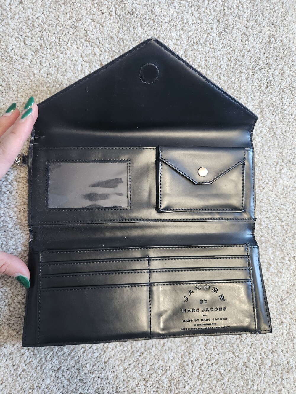 Marc Jacobs Black Leather Envelope Wallet with Card Slots